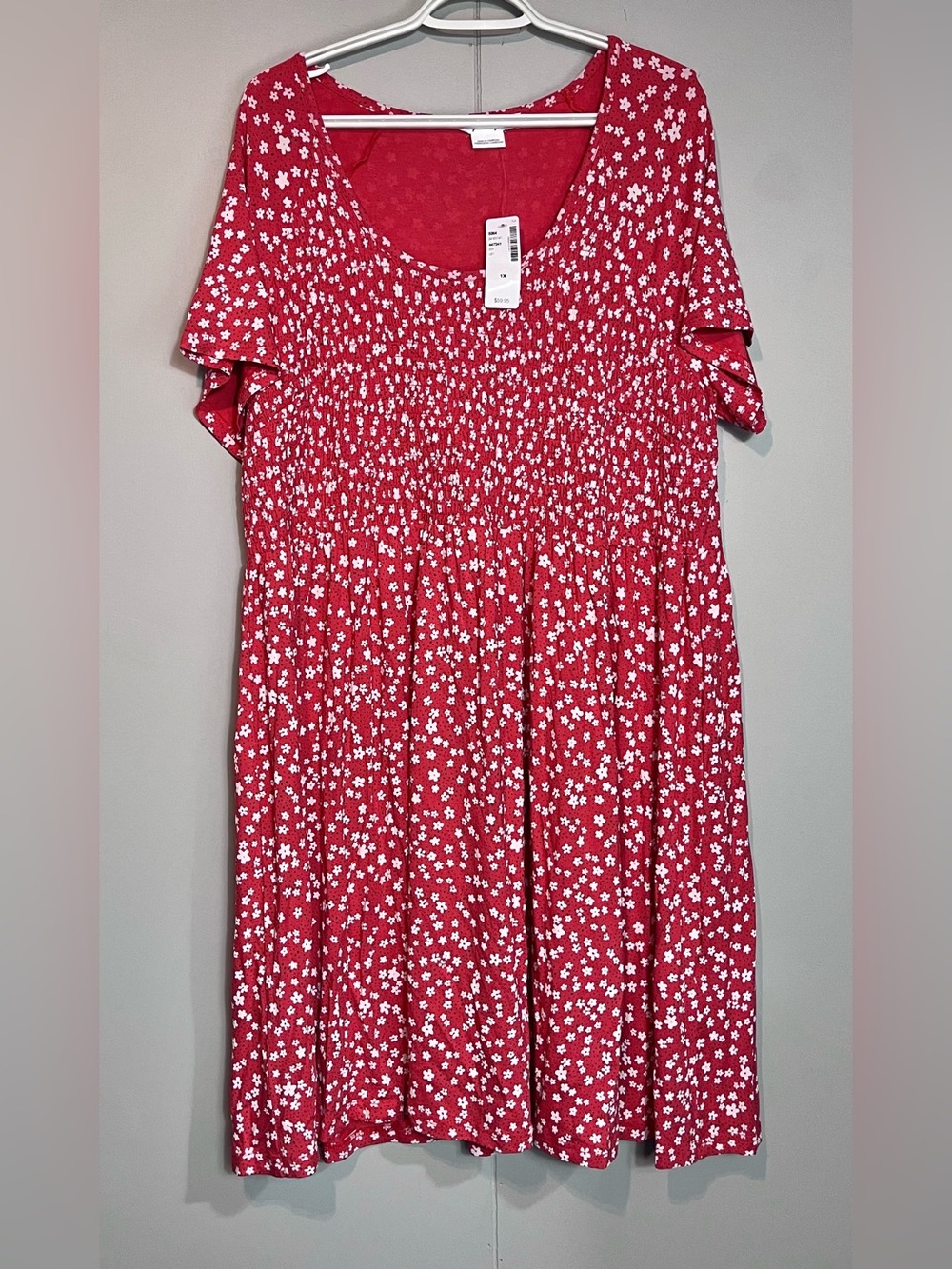 NWT. In Every Story Penningtons Red Floral Smocked Midi Dress 1X